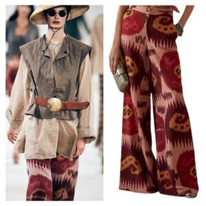 Vintage Ralph Lauren Purple Label Wide Leg Silk Pants ikat Printed 1990s Runway